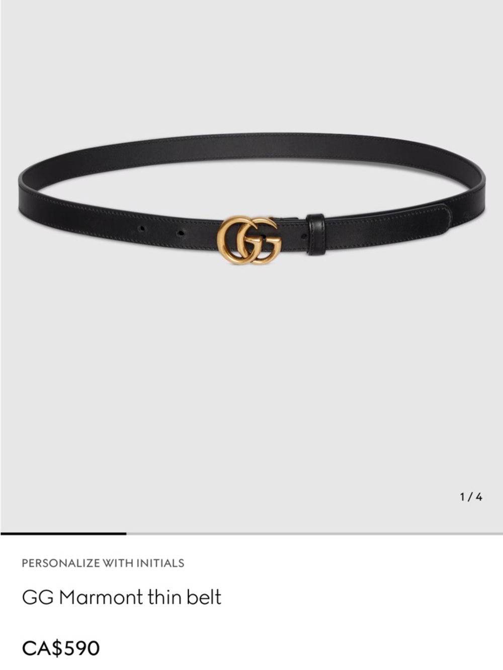 Gucci Slim Leather Belt with Gold Double G Buckle - Black (AUTHENTIC)